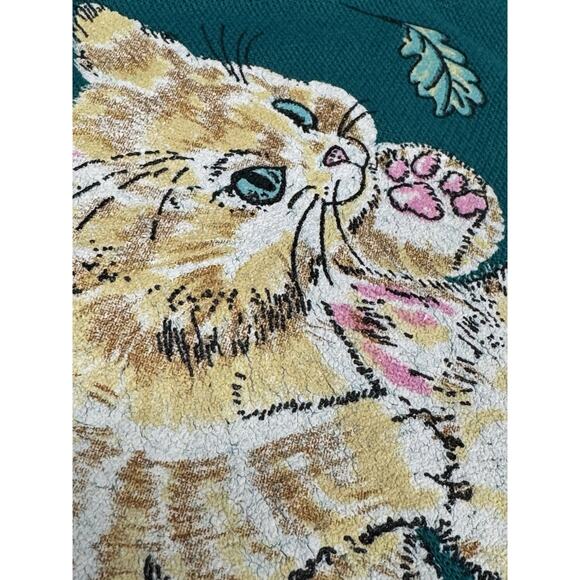Vintage Basic Editions Teal Large Playful Kittens Floral Sweatshirt Turtleneck - Picture 11 of 12
